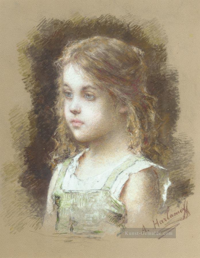 junges Mädchen in einem grünen Tunika Mädchen Porträt Alexei Harlamov Ölgemälde